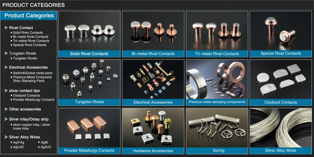 Electrical Silver Contact Tips for Switch Contact Point for Breaker Pewder Metallurgy Contacts Point for Switch